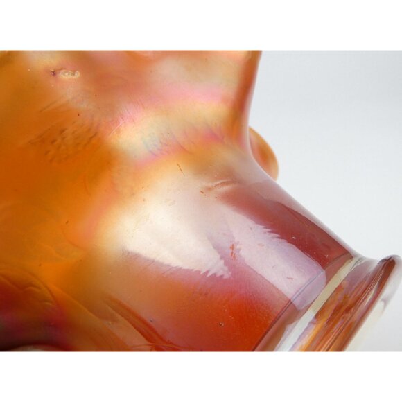 Vintage Marigold Iridescent Carnival Glass Bowl With Embossed Leaf & Blackberry - Picture 10 of 10